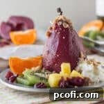 Sangria Poached Pears with Cinnamon Oat Crumble