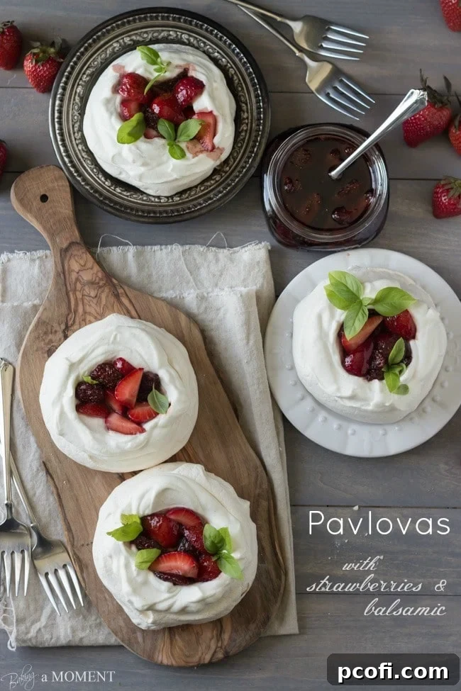 Closeup of a Strawberry Balsamic Pavlova