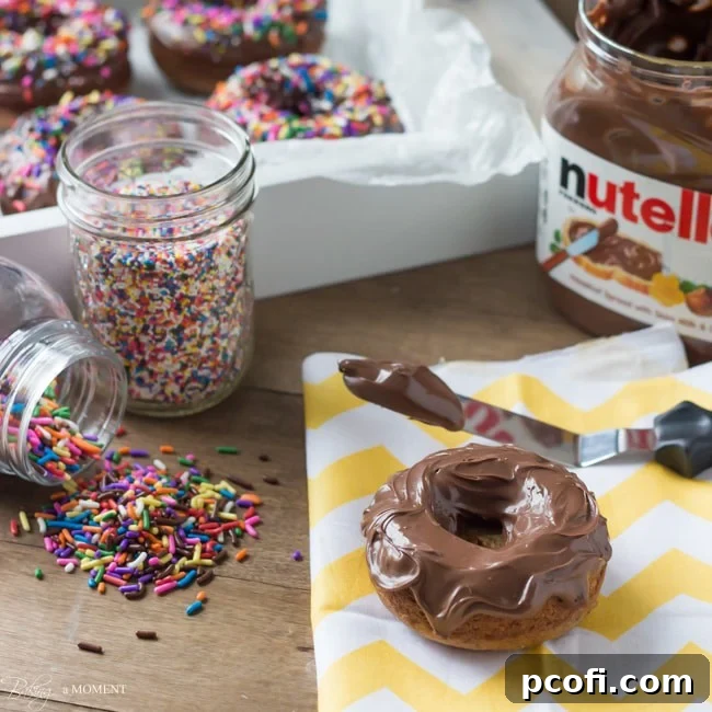 Nutella Frosted Brown Butter Banana Whole Wheat Baked Donuts | Baking a Moment