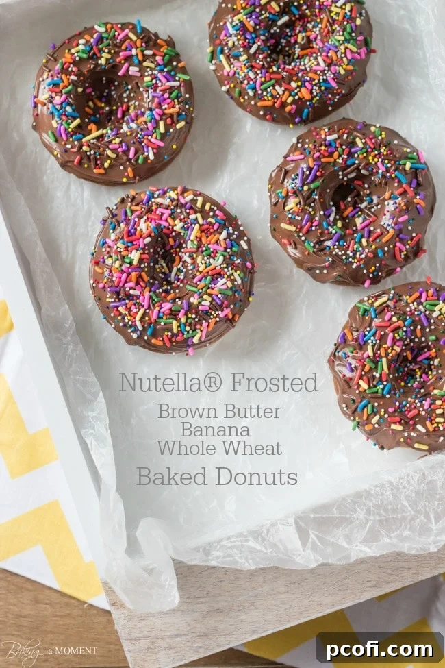 Nutella Frosted Brown Butter Banana Whole Wheat Baked Donuts | Baking a Moment