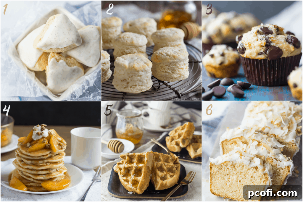 A vibrant collage showcasing various baked goods made with cake flour, including fluffy pancakes, tender scones, and delicate biscuits, highlighting its versatility.