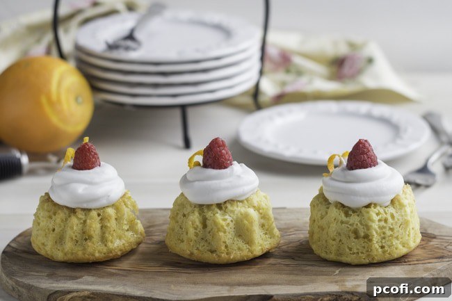 A collection of beautifully presented orange raspberry mini bundt cakes, showcasing their golden color and intricate design.