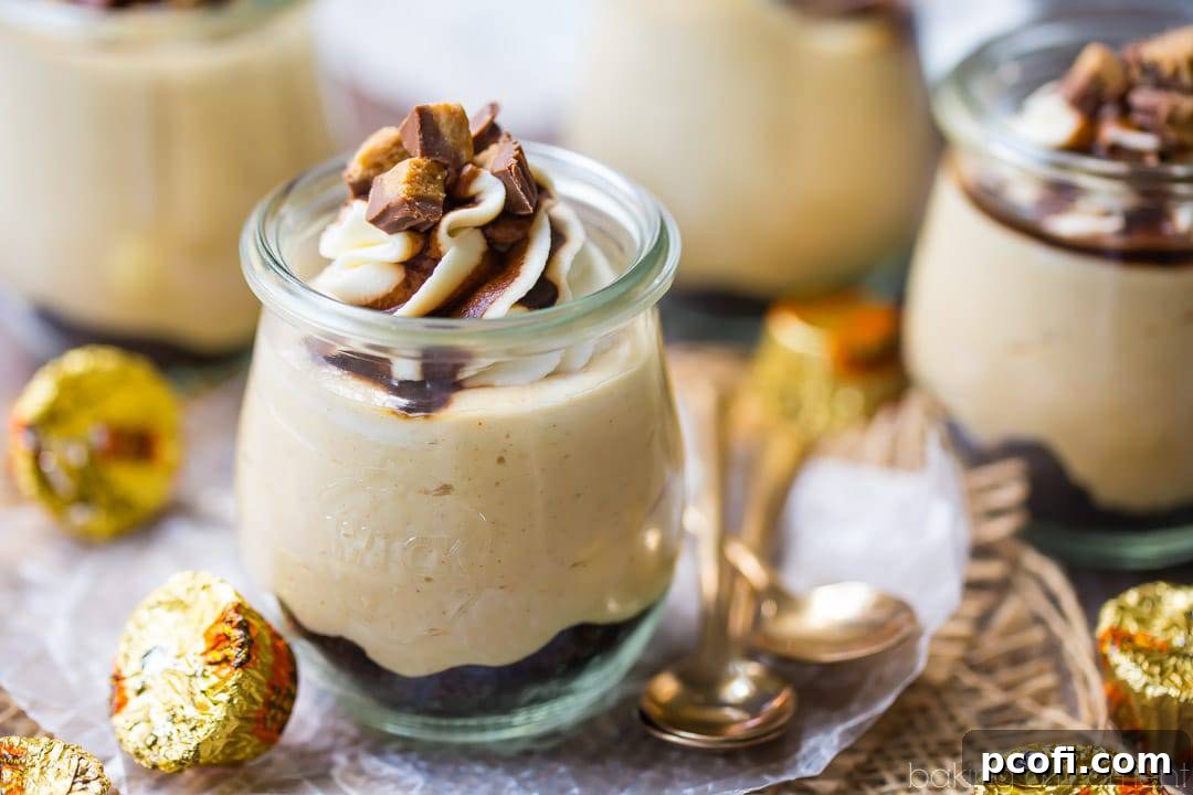 Peanut Butter Pie Jars: Cold, creamy, and super-simple to make! Perfect no-bake dessert for summer. food desserts peanut butter