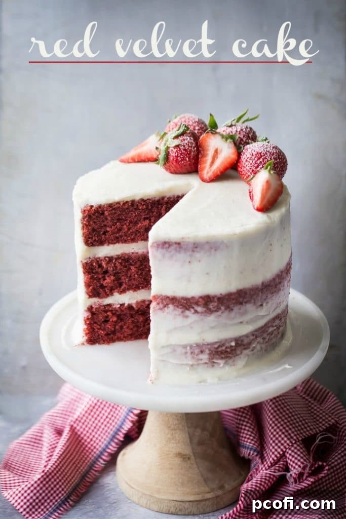 Southern-style red velvet layer cake with homemade cream cheese icing. A perfect dessert for festive occasions.