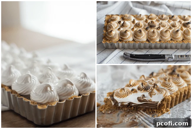 Marshmallow meringue being toasted on top of the tart