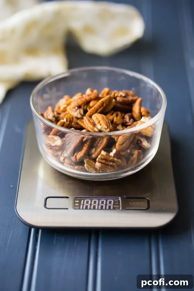 Measuring ingredients on a kitchen scale.