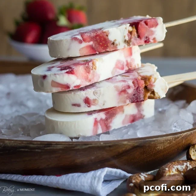 Delicious Strawberry Pretzel Popsicles on a tray