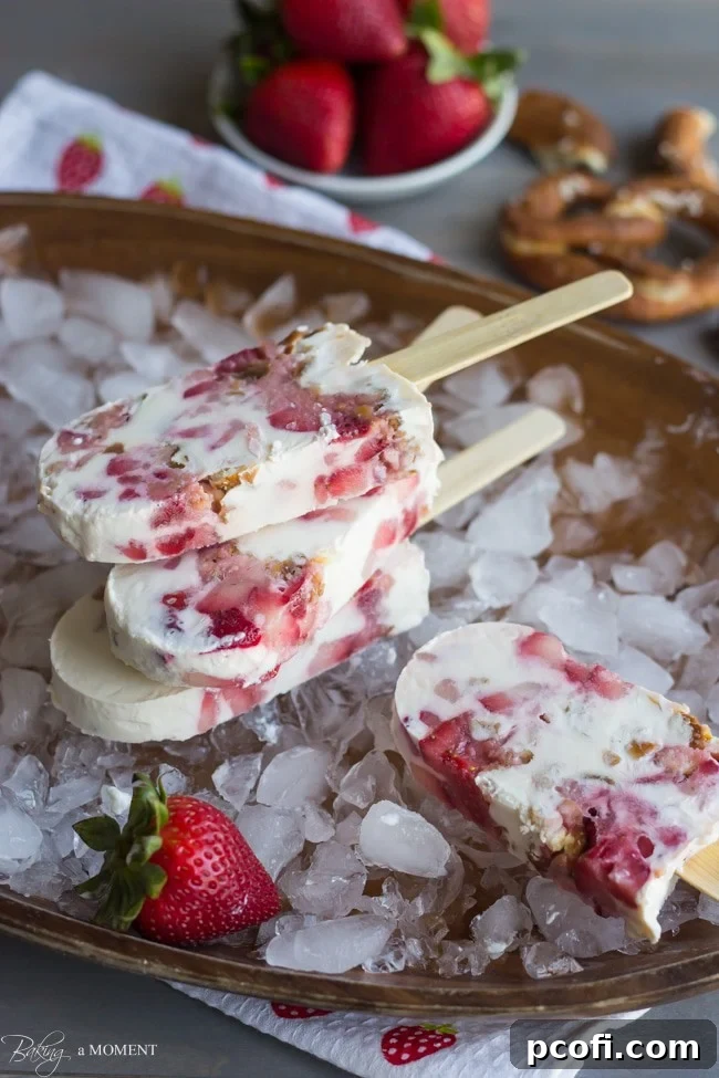Ready-to-eat Strawberry Pretzel Popsicles in a mold