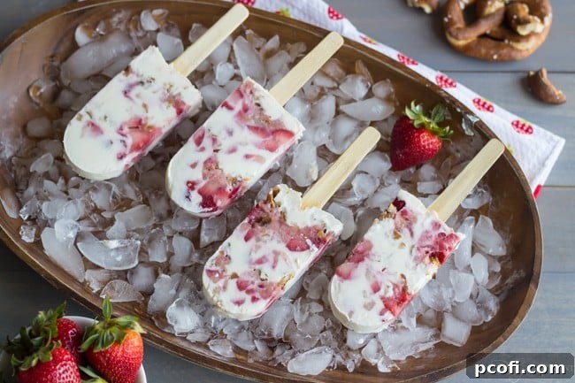 Strawberry Pretzel Popsicles Ready to Serve
