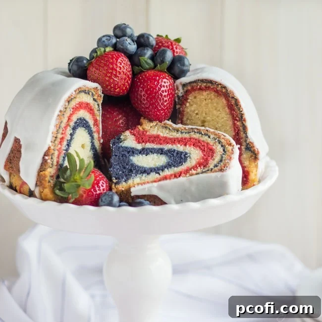 Stunning Red, White, & Blue Zebra Bundt Cake | Baking a Moment