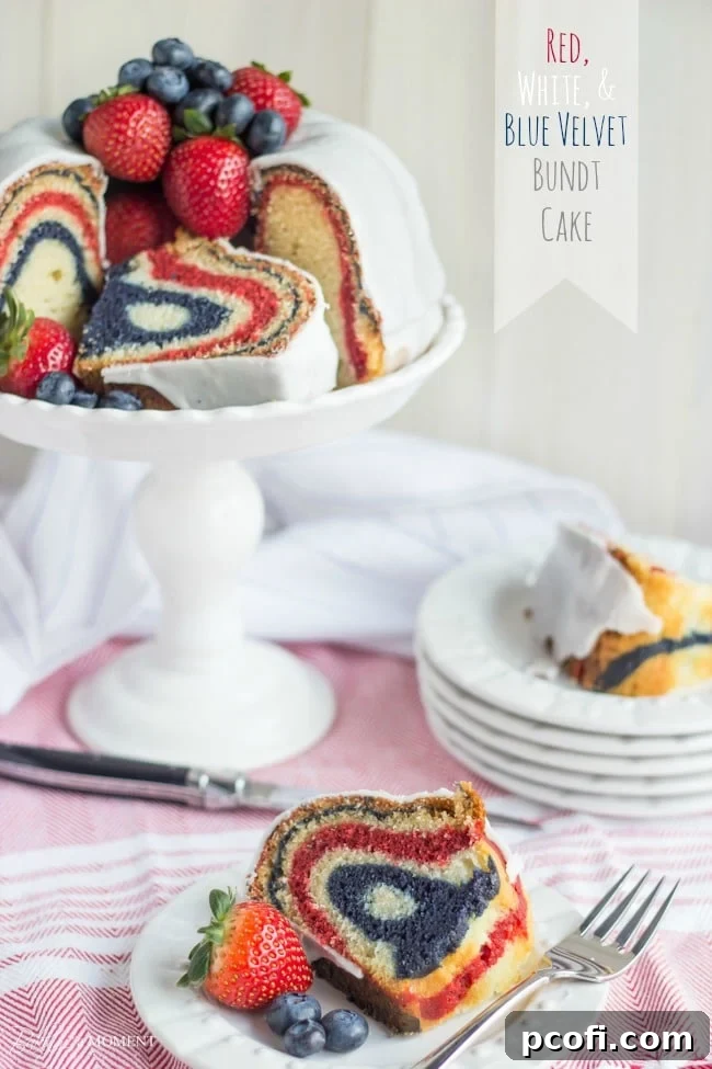 Inside Look: Red, White, & Blue Velvet Bundt Cake Layers | Baking a Moment