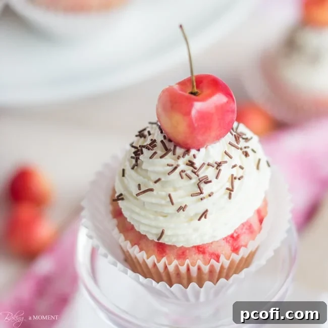 Light and moist pink buttermilk Cherry Chip Cupcakes for fundraising