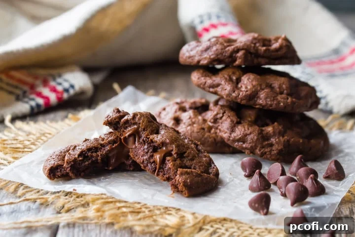 Fudge brownie cookies made from scratch without a box mix, highlighting their easy and simple preparation.