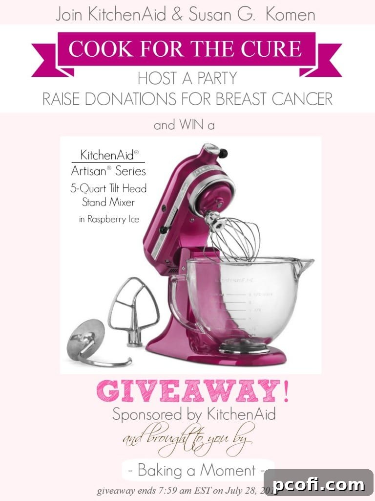 Raspberry Ice KitchenAid Stand Mixer with a vibrant pink hue, positioned for #CookfortheCure giveaway