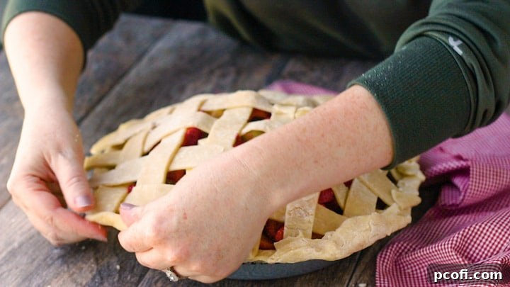 How to Make Lattice Pie Crust Step-by-Step: Turning up edge.