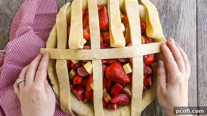 How to Make Lattice Pie Crust Step-by-Step: Laying first horizontal strip.