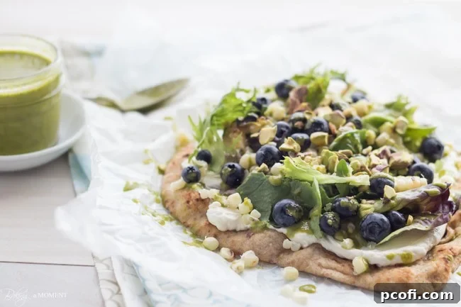 Another appealing shot of the Grilled Corn & Blueberry Flatbread.