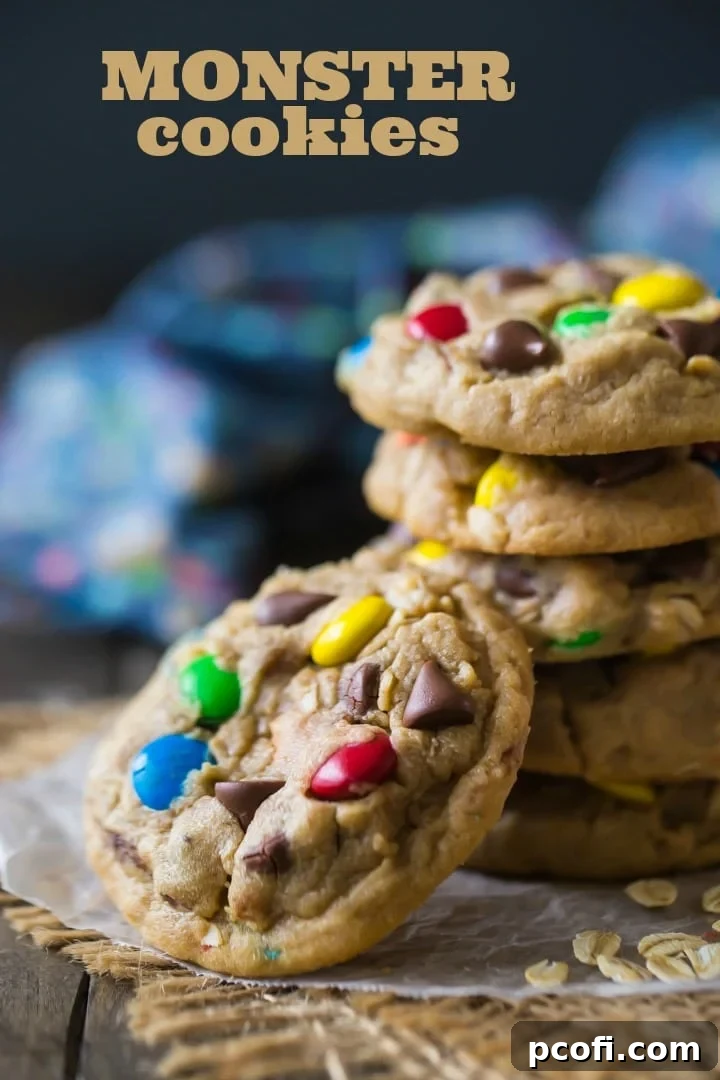 The best monster cookie recipe, featuring a perfect blend of peanut butter, oats, and candies for a chewy texture.