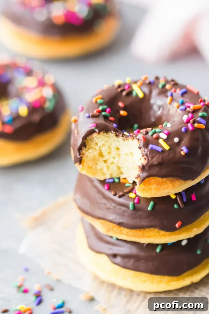 Baked Chocolate Iced Donut Recipe showing rich chocolate glaze