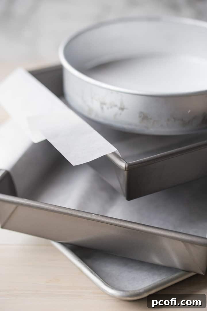 Round cake pan with parchment paper circle