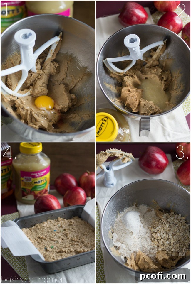 Detailed view of Peanut Butter Apple Blondie Bars, highlighting the M&M's and chewy texture.