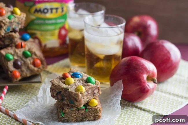 A final close-up of the delicious Peanut Butter Apple Blondie Bars, ready to be enjoyed.