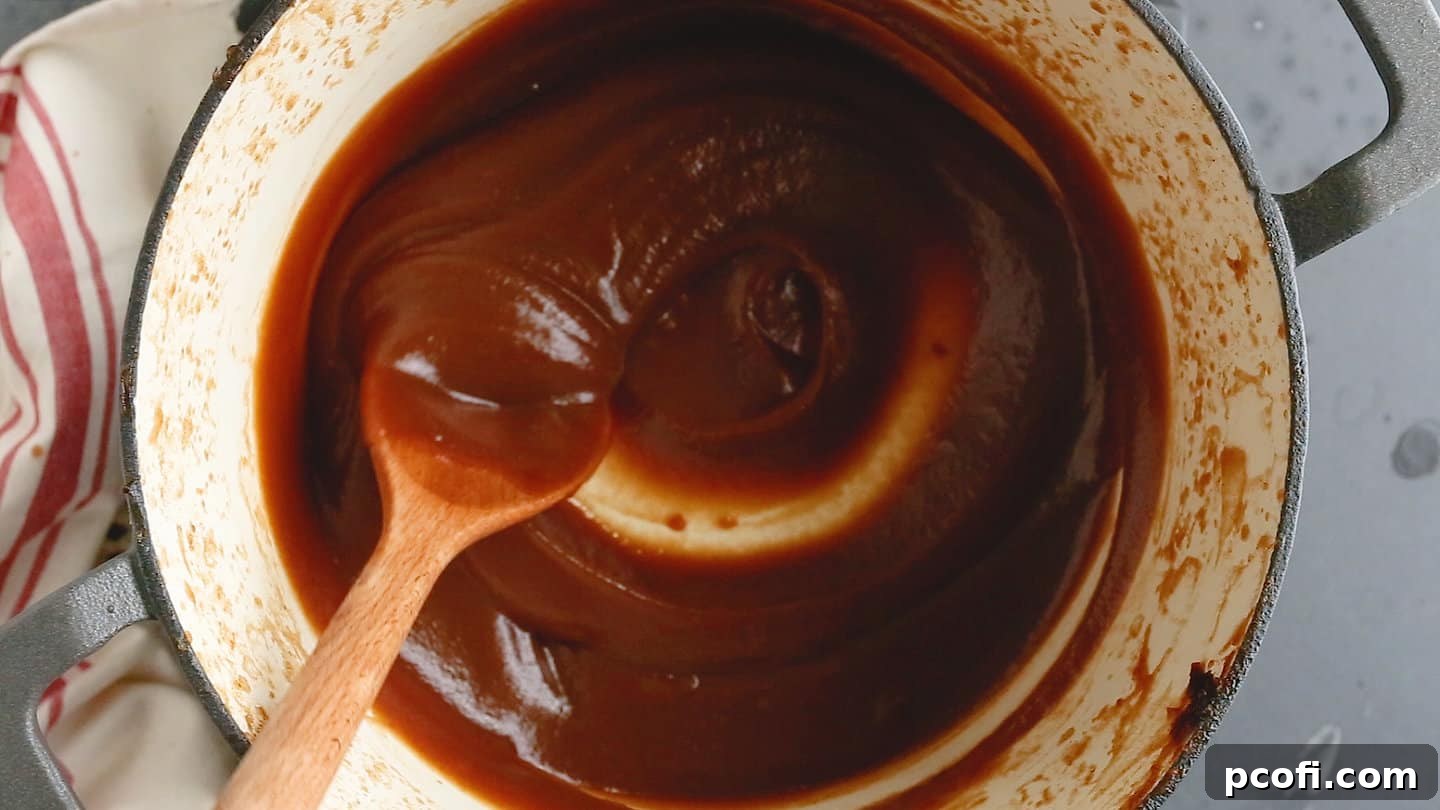 Homemade apple butter cooked down and concentrated.