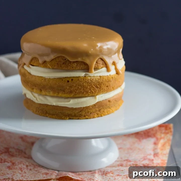 Layers of spiced pumpkin cake are sandwiched with maple custard and topped with a toasty caramelized white chocolate ganache, offering awesome fall flavors in a unique Boston Cream Pie.