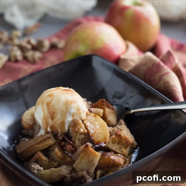 Here's what to do with your apple picking bounty: Apple Walnut Bread Pudding with Cinnamon Cider Sauce! THE most comforting Fall dessert.