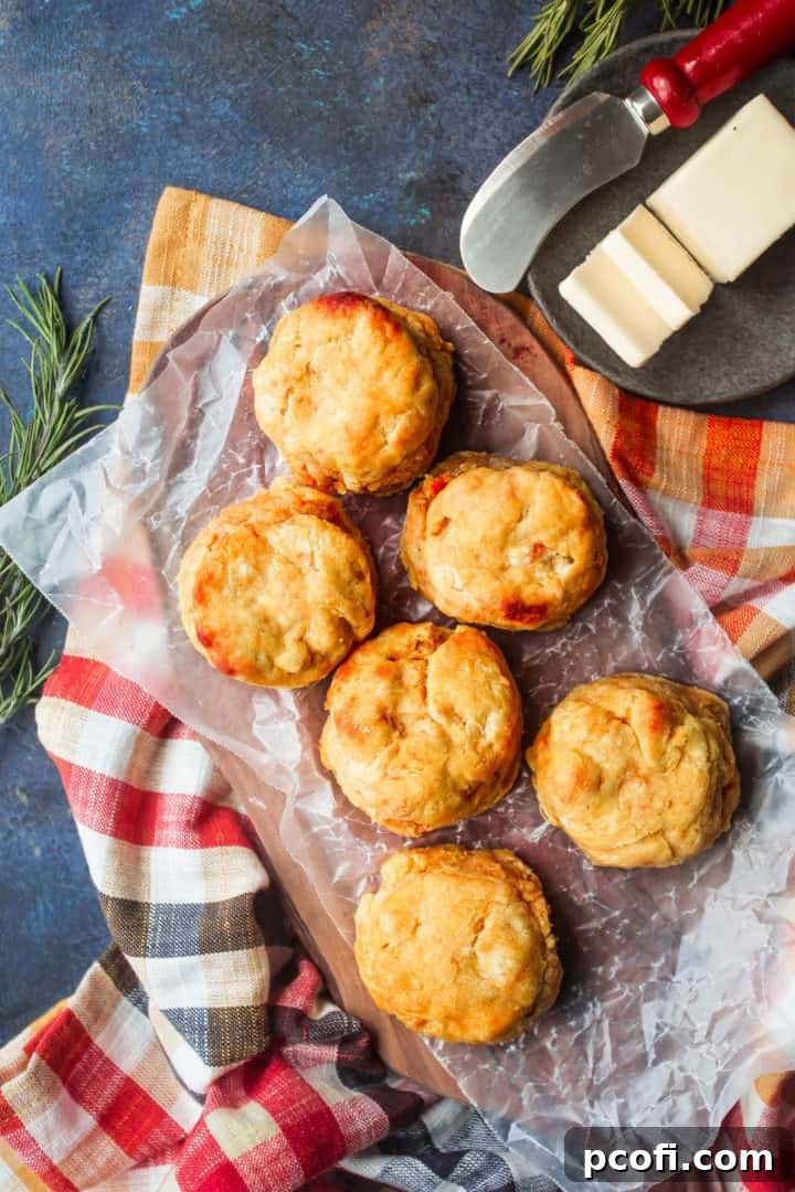A plate of freshly baked Southern sweet potato biscuits, some split open revealing their soft interior, with a pat of butter melting on top.