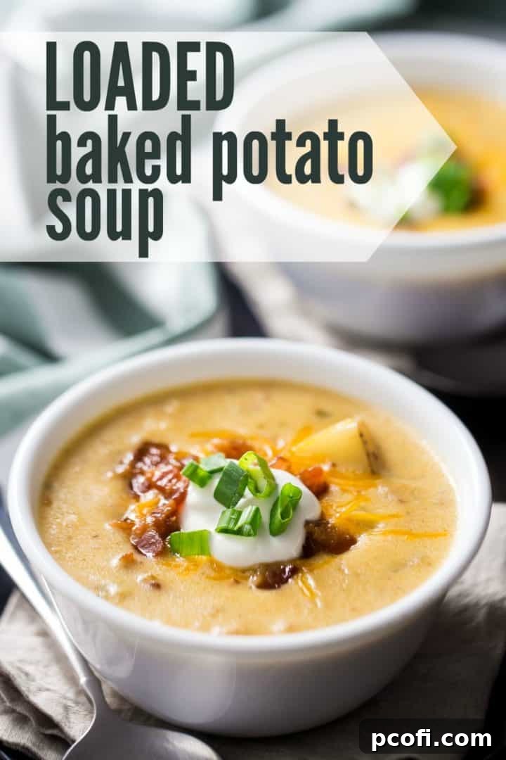 Easy Loaded Baked Potato Soup Recipe - creamy, cheesy, and smoky with bacon