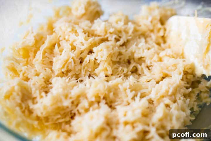 Shredded coconut mixed with sweetened condensed milk.
