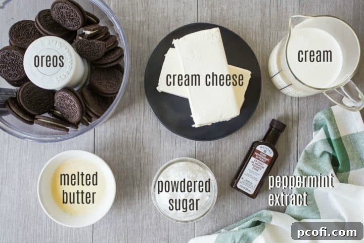Ingredients for grasshopper pie, with text overlay.