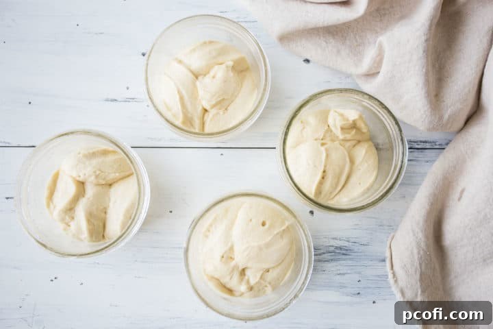 Tres leches cake batter in individual jars.