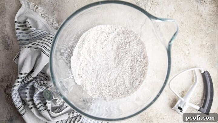 Chocolate chip cake dry ingredients mixed together.