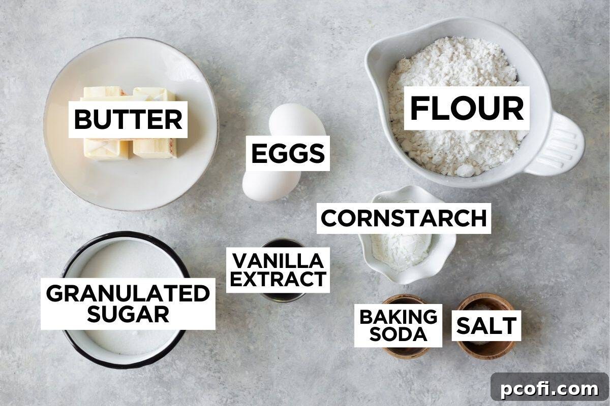 Ingredients for sugar cookie bars laid out on a table with an overlay text graphic.