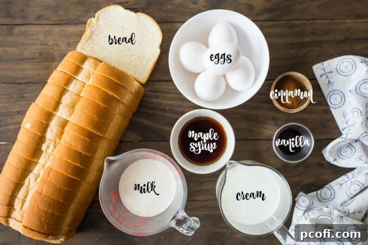 Ingredients for making baked French toast.