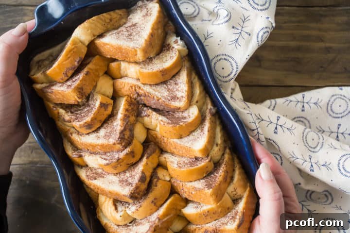 Unbaked dish of French toast casserole.