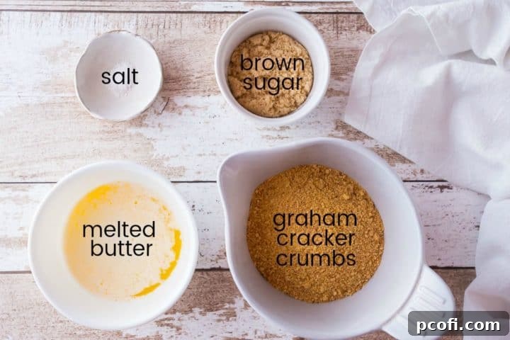 Ingredients for making Graham cracker crust, with text labels.