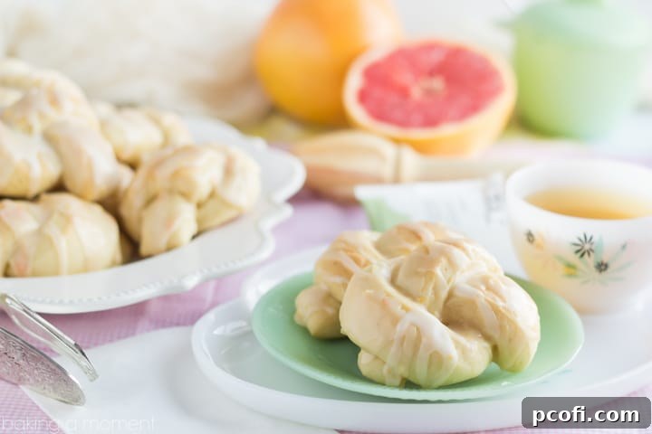 Grapefruit Bowknots - Freshly baked and glazed, ready to be enjoyed as a sweet citrus roll for breakfast or brunch.