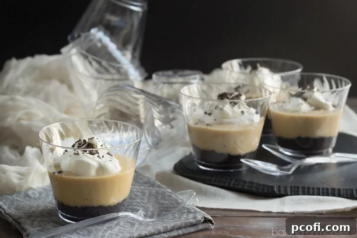 Close-up view of a spoon scooping creamy salted caramel pudding, highlighting its smooth texture and delightful color.