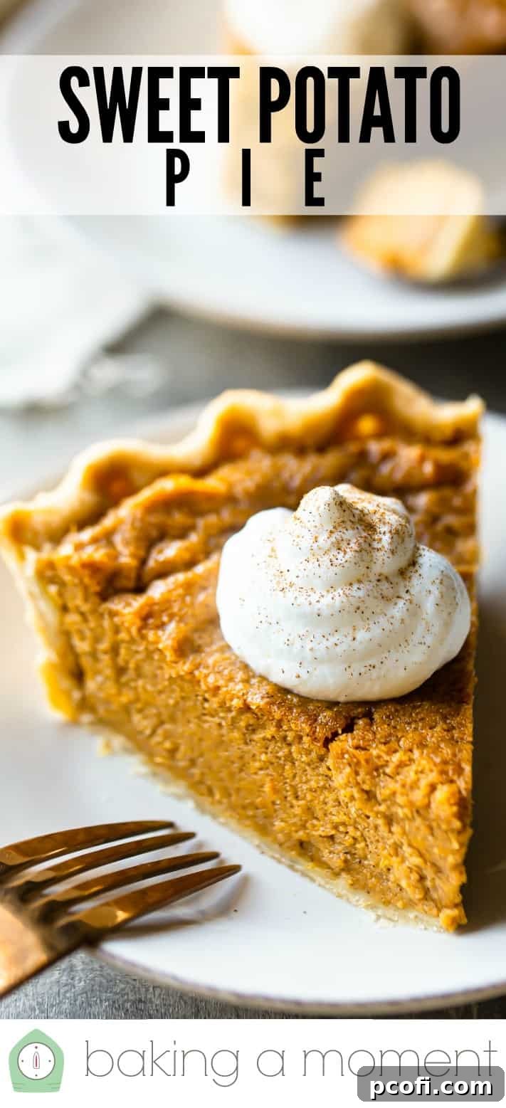 Sweet potato pie recipe pin 1, a visually appealing image for Pinterest featuring the pie.