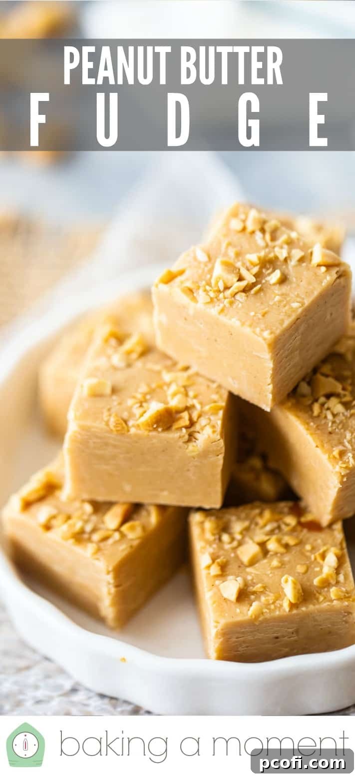 Another vertical Pinterest image of peanut butter fudge, highlighting ease and speed.