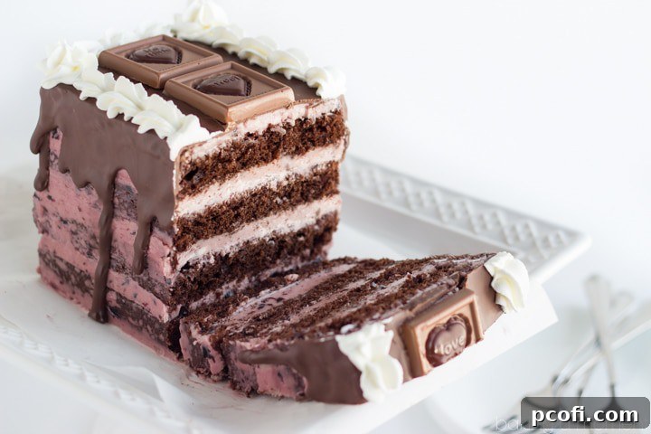 Layers of moist dark chocolate cake, with a silky dark cherry buttercream- so pretty for Valentine's Day!  