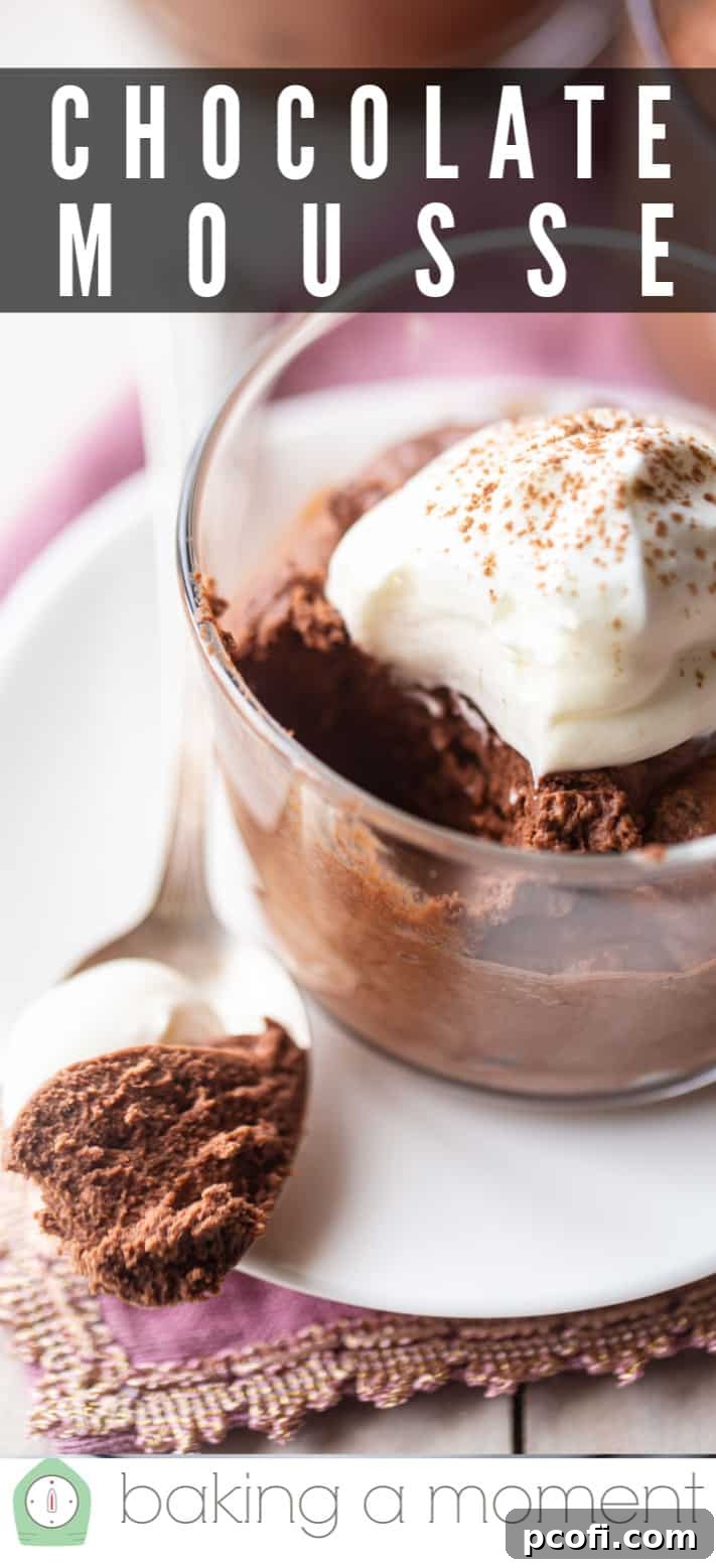 Close-up of three elegant glass cups of easy chocolate mousse, garnished with whipped cream and chocolate shavings, for a festive dessert.
