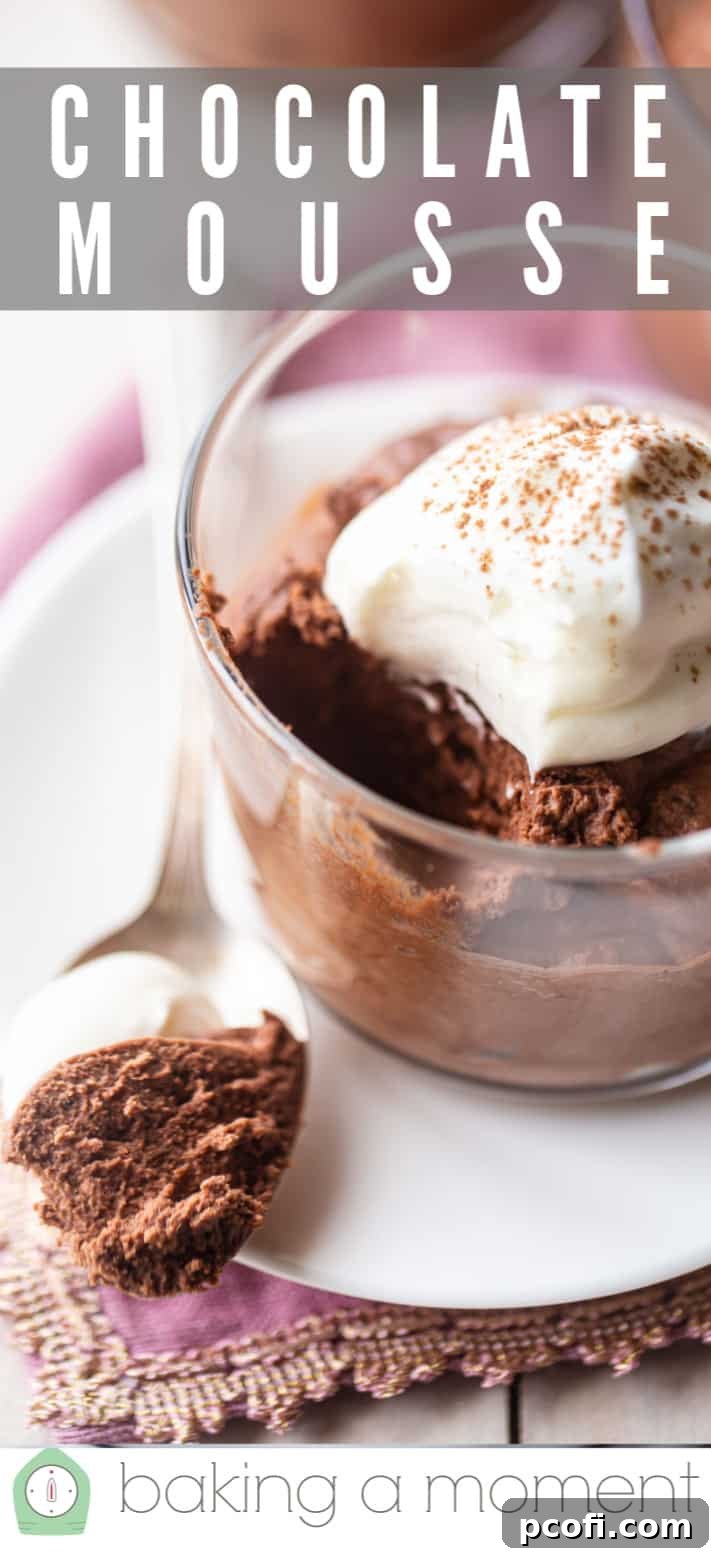 Two glass cups of chocolate mousse with whipped cream and cocoa, emphasizing the rich and light dessert for quick enjoyment.