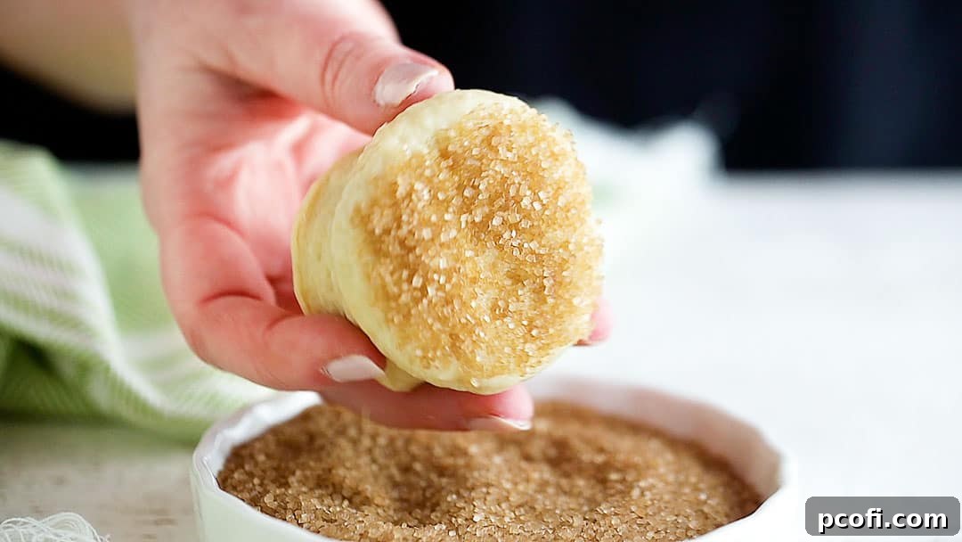 Dipping the tops of unbaked Irish scones into demerara sugar for a crunchy topping.