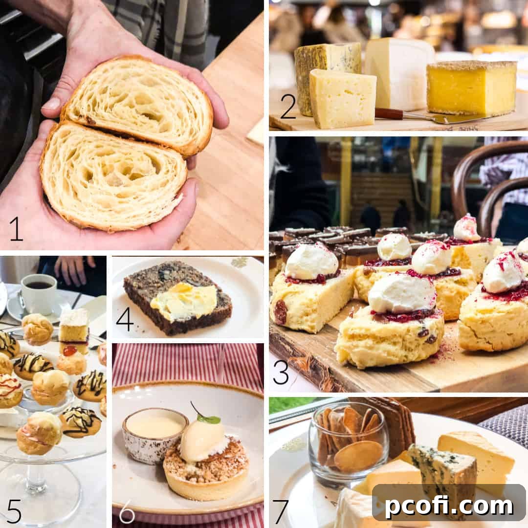 Collage of images featuring Irish dairy products like croissants, cheeses, scones, brown bread, and apple tart.