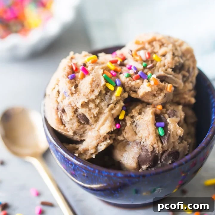 A delicious scoop of Edible Egg-less Cookie Dough, showcasing its tempting texture and safe-to-eat status.