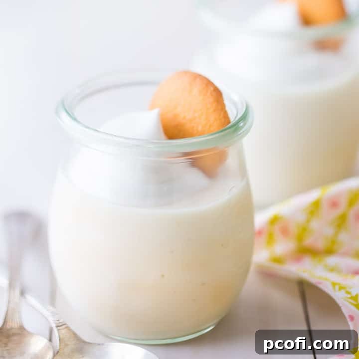 A bowl of creamy, homemade vanilla pudding, showcasing its smooth texture, ready to be enjoyed as a comforting dessert.